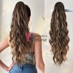 Extensie de par coada ondulata Deep Wave cu cleste 60 cm Cod 1960-9H18 Saten Inchis cu Suvite Blonde Ash